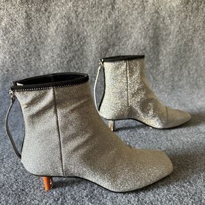 Calvin Klein 205W39NYC Silver Glitter Rhinestone Ankle Bootie Synthetic Zip 38.5